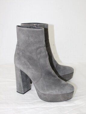 PRADA Grey Suede Leather Booties Side Zip Ankle Heel Boots Heeled Les Lianna 39